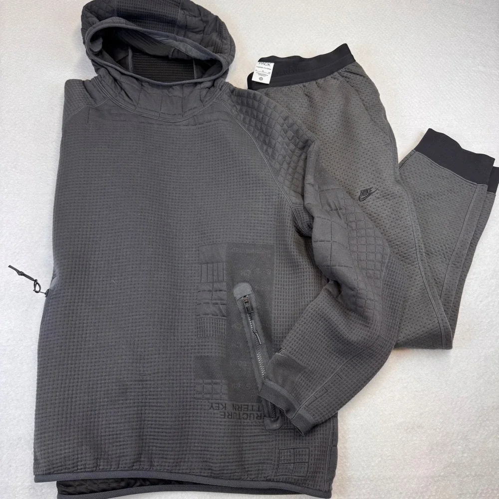 Nike Tech Pack SET Therma-FIT ADV Quilted Hoodie Men Size L‎ Pants XL Dark Gray